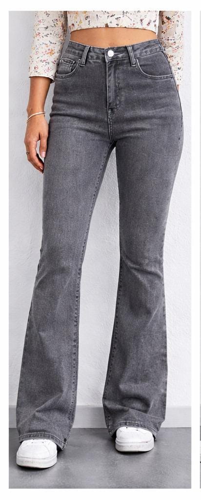 Grey bell bottom jeans women